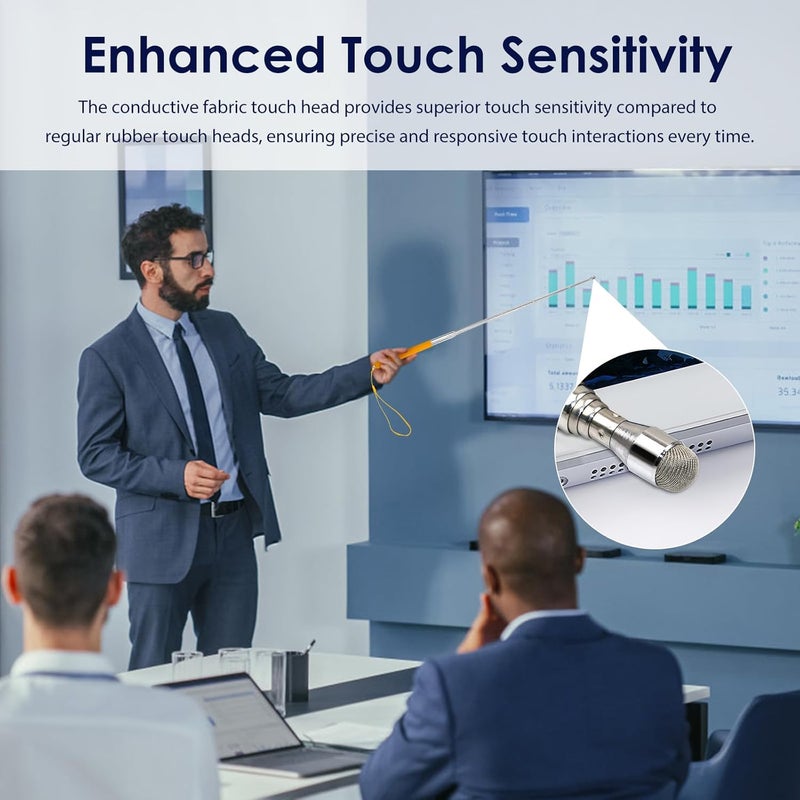 lyforx Retractable Teacher Pointer 𝟑𝟗.𝟓'', Pointer Stick with 𝗦𝘁𝘆𝗹𝘂𝘀 Smooth Sensitive Tablet Pen Stylus Pen, Teacher Coach Presenter Pointer Orange - Image 3
